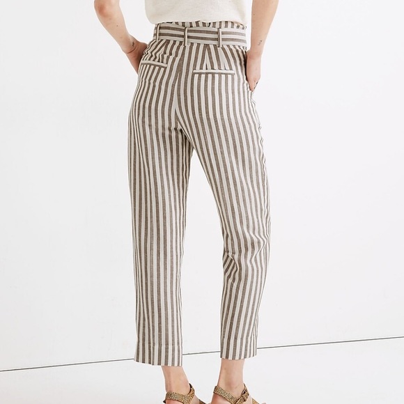 MADEWELL Striped Linen-Blend Paperbag Pants - Picture 2 of 6